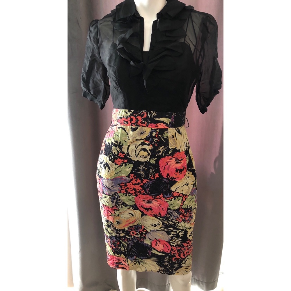 Vintage Kay Unger Floral and Black Dress